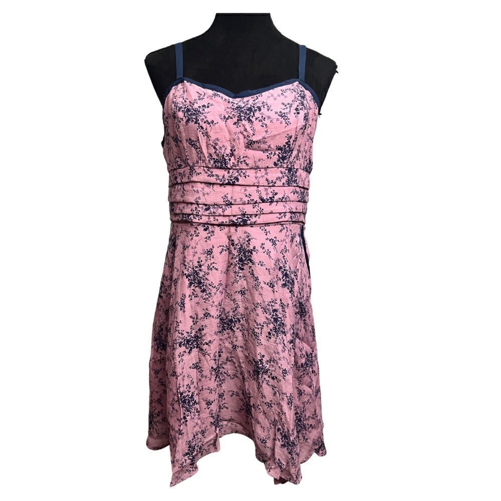 Unique Vintage Purple Navy Floral Print Flare Dress - Picture 2 of 11